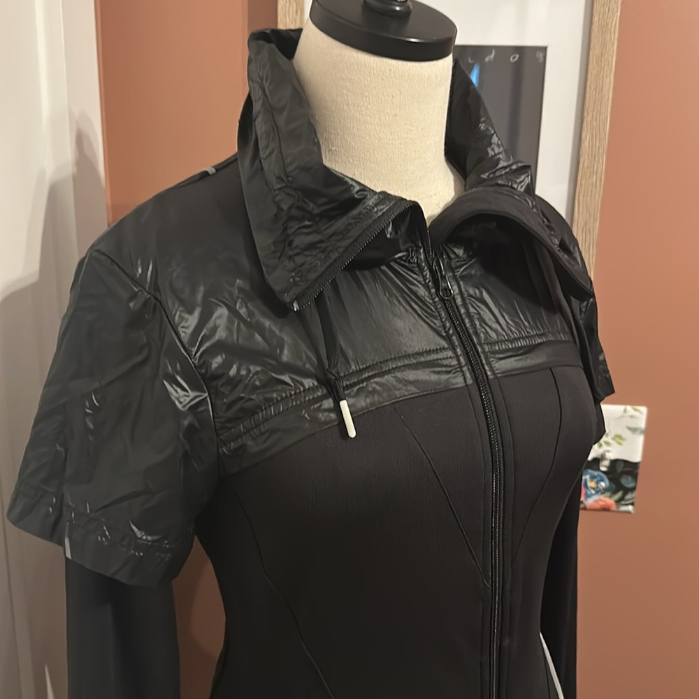 Adidas Stella McCartney women’s black high collar pockets fitted whistle S coat - Picture 2 of 16